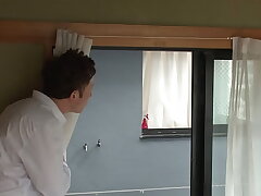 Busty Asian Beauty Teased Through a Window, Part 1